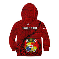 Tonga Rugby Kid Hoodie Tongan Ngatu Pattern Black Version LT01 - Polynesian Pride