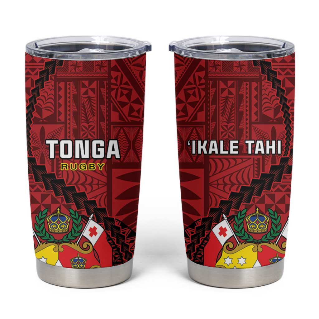 Tonga Rugby Tumbler Cup Tongan Ngatu Pattern Black Version