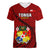 Tonga Rugby Women V Neck T Shirt Tongan Ngatu Pattern Black Version LT01 Female Red - Polynesian Pride