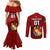 Custom Tonga Rugby Couples Matching Mermaid Dress and Long Sleeve Button Shirts Tongan Ngatu Pattern Black Version LT01 - Polynesian Pride