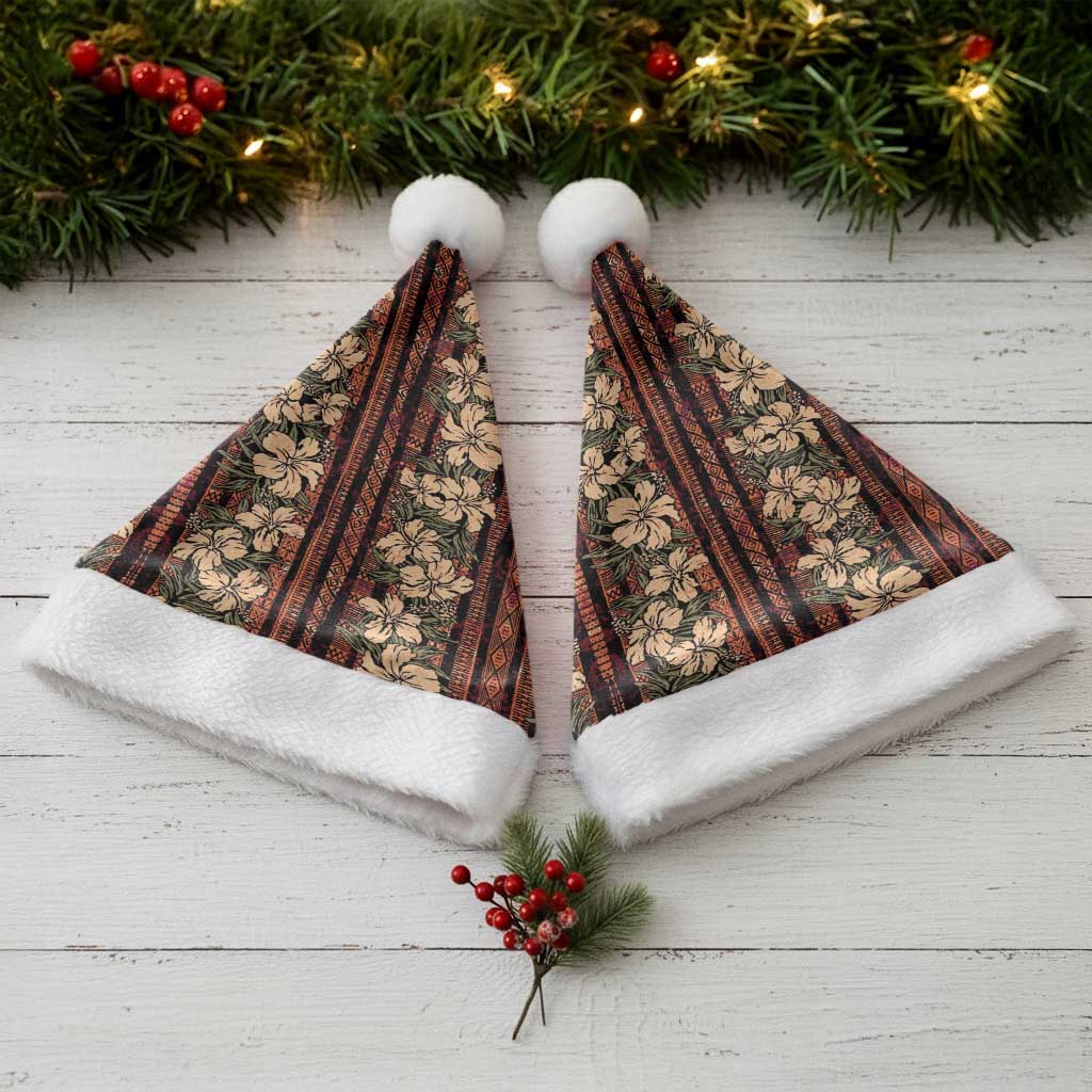 Hawaii Hibiscus Christmas Santa Hat Retro Style - Polynesian Pride