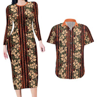Hawaii Hibiscus Couples Matching Long Sleeve Bodycon Dress and Hawaiian Shirt Retro Style LT01 Brown - Polynesian Pride