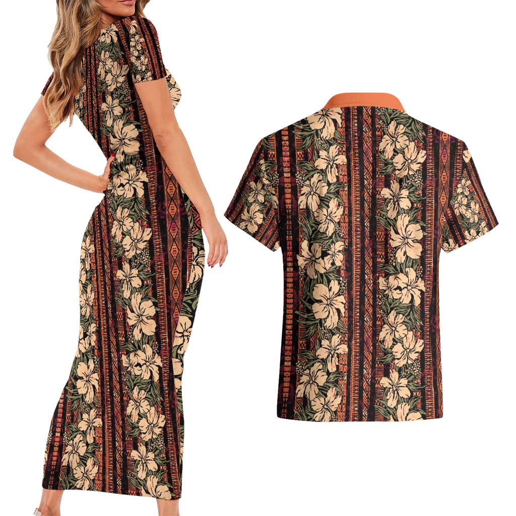 Hawaii Hibiscus Couples Matching Short Sleeve Bodycon Dress and Hawaiian Shirt Retro Style - Polynesian Pride