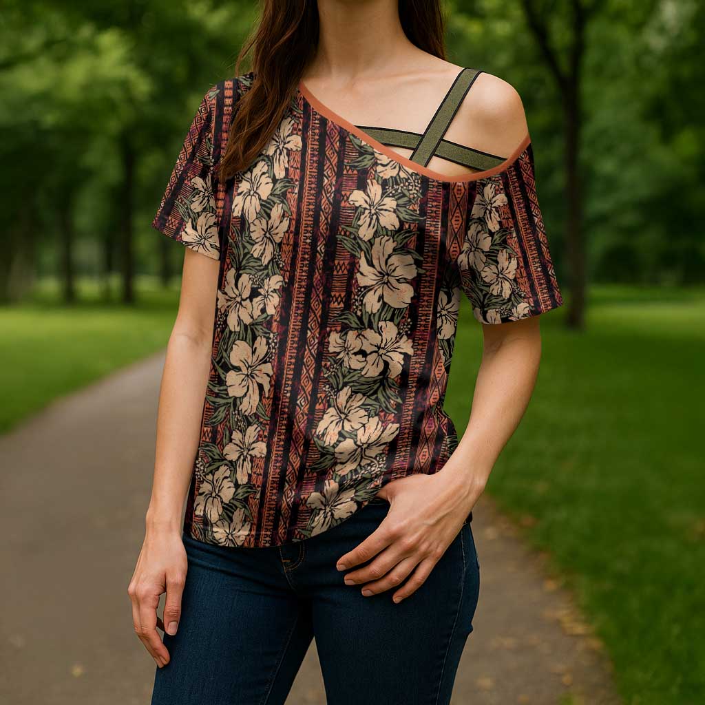 Hawaii Hibiscus Cross Shoulder Shirt Retro Style - Polynesian Pride