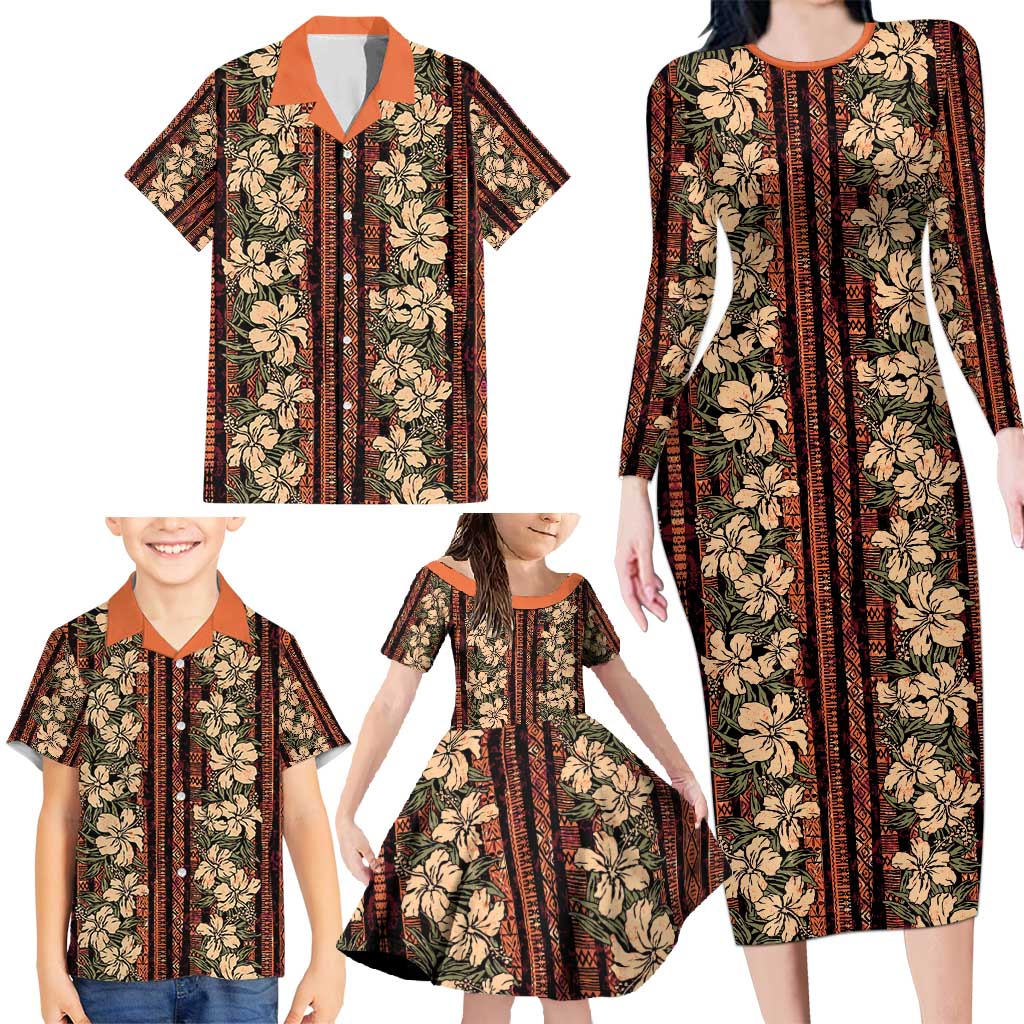 Hawaii Hibiscus Family Matching Long Sleeve Bodycon Dress and Hawaiian Shirt Retro Style - Polynesian Pride
