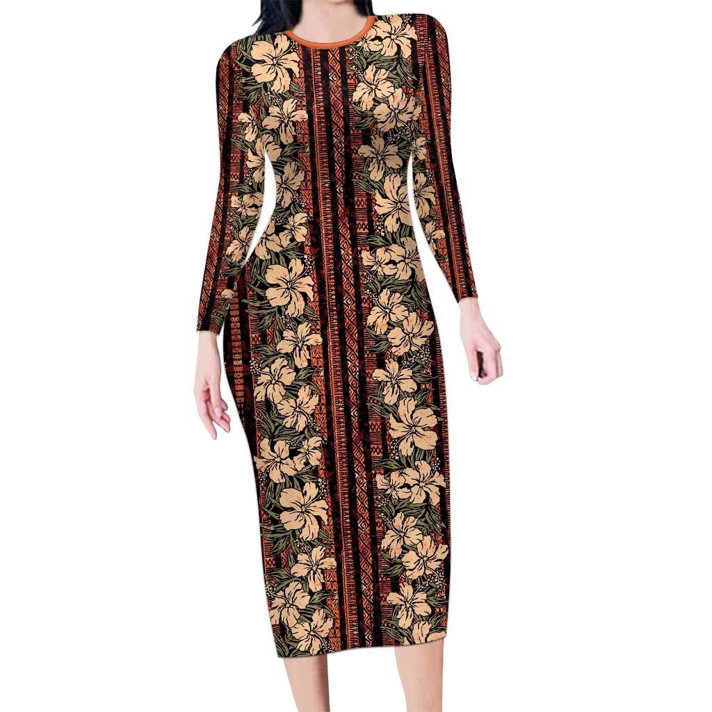 Hawaii Hibiscus Family Matching Long Sleeve Bodycon Dress and Hawaiian Shirt Retro Style - Polynesian Pride
