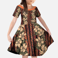 Hawaii Hibiscus Family Matching Mermaid Dress and Hawaiian Shirt Retro Style LT01 Daughter's Dress Brown - Polynesian Pride