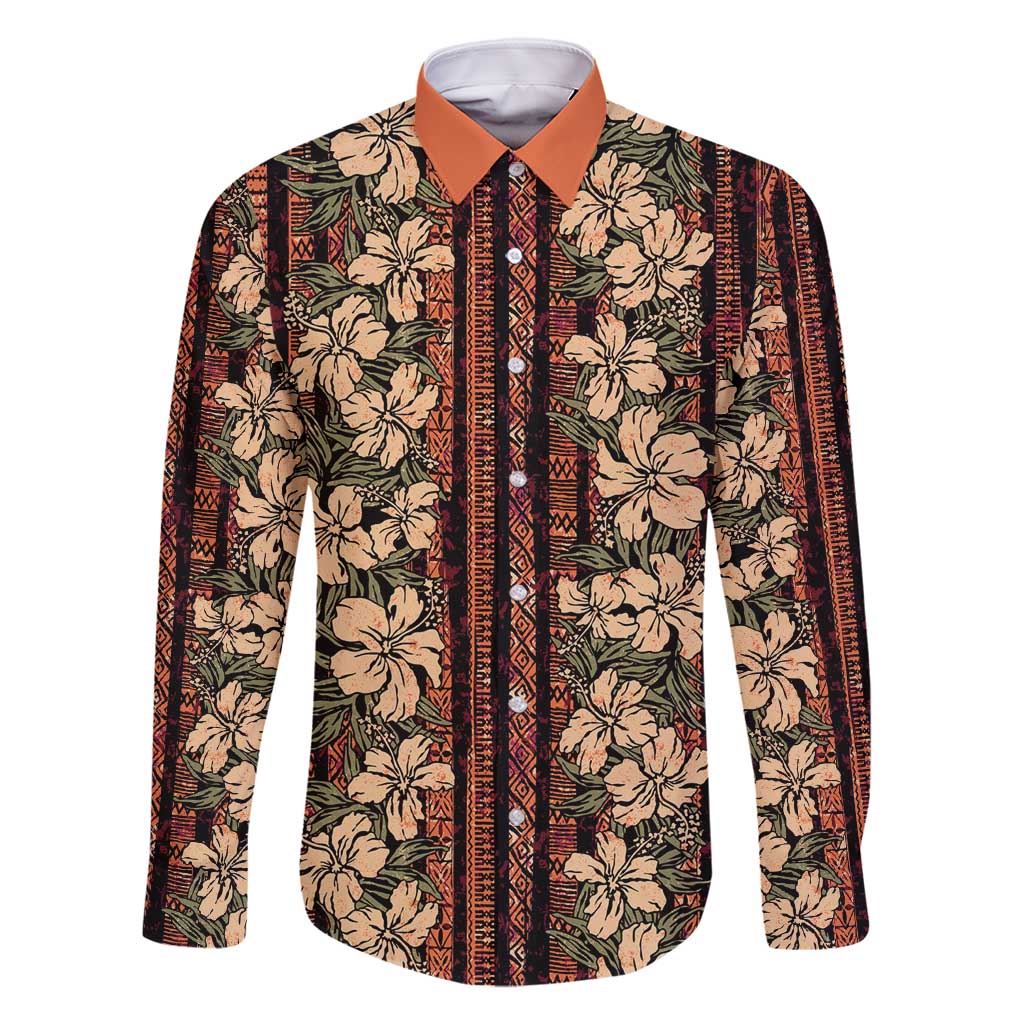Hawaii Hibiscus Family Matching Mermaid Dress and Hawaiian Shirt Retro Style LT01 Dad's Shirt - Long Sleeve Brown - Polynesian Pride