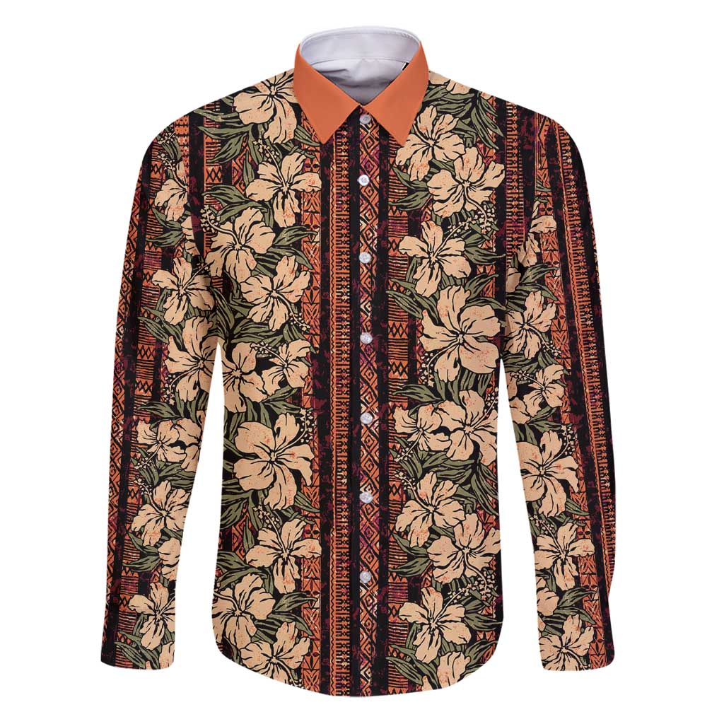 Hawaii Hibiscus Family Matching Puletasi and Hawaiian Shirt Retro Style LT01 Dad's Shirt - Long Sleeve Brown - Polynesian Pride