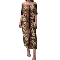 Hawaii Hibiscus Family Matching Puletasi and Hawaiian Shirt Retro Style LT01 Mom's Dress Brown - Polynesian Pride