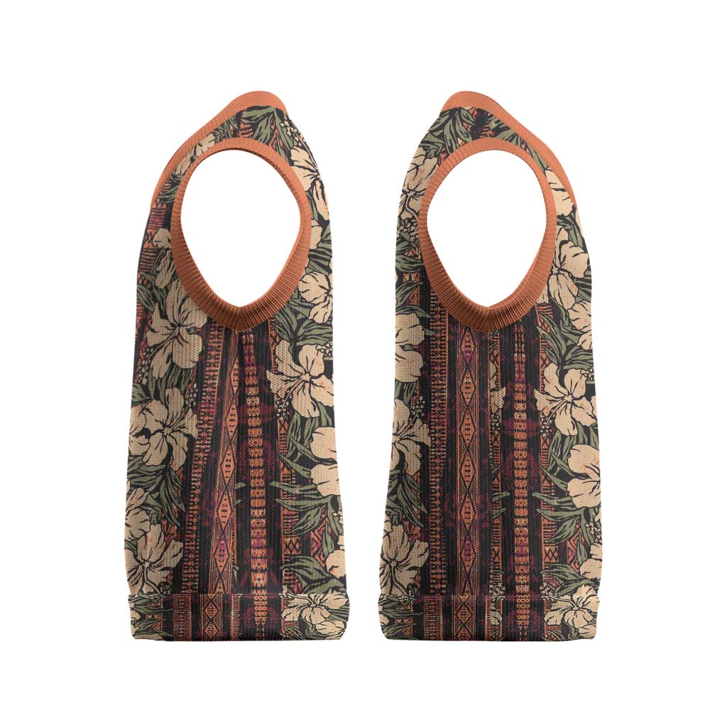 Hawaii Hibiscus Christmas Knitted V-Neck Vest Retro Style - Polynesian Pride