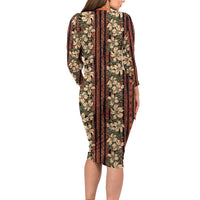 Hawaii Hibiscus Long Sleeve Bodycon Dress Retro Style - Polynesian Pride