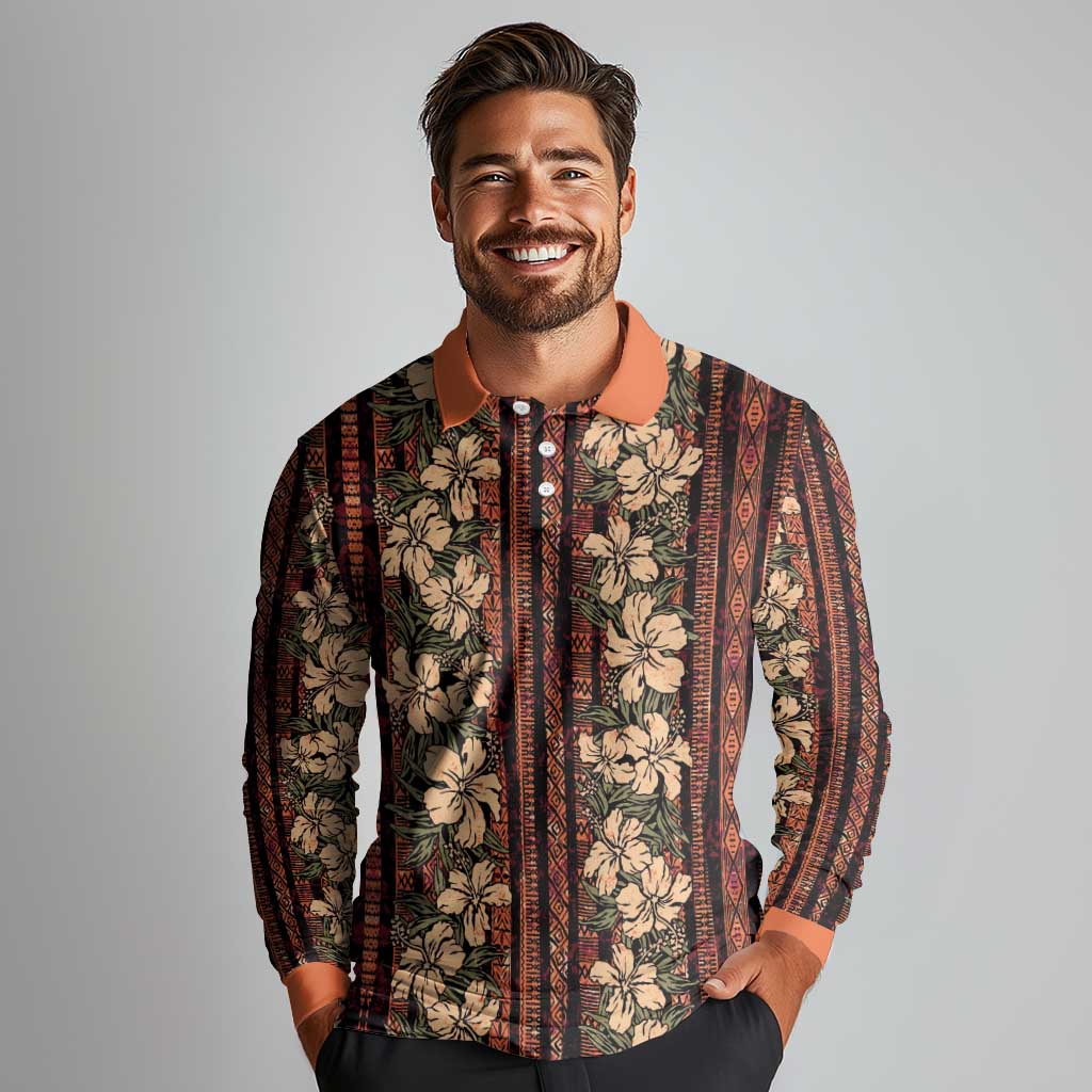 Hawaii Hibiscus Long Sleeve Polo Shirt Retro Style - Polynesian Pride