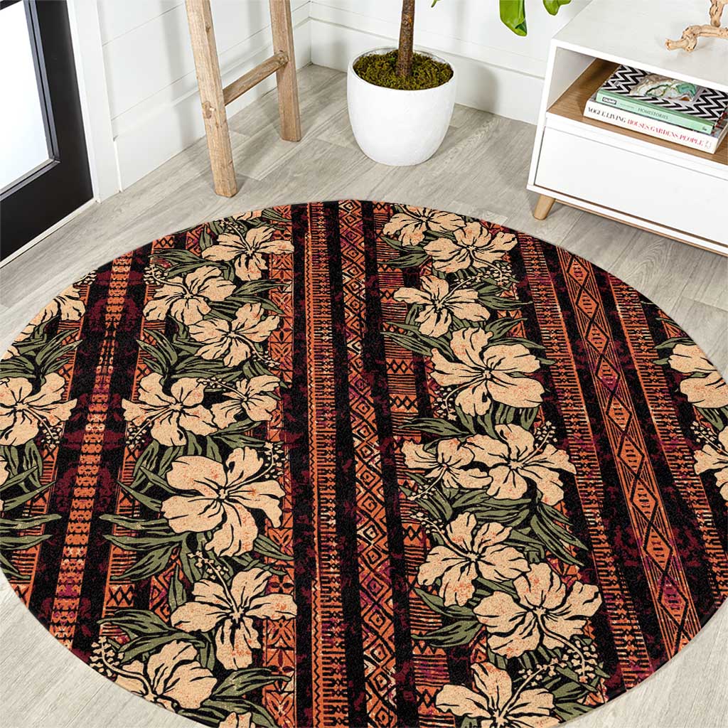 Hawaii Hibiscus Round Carpet Retro Style - Polynesian Pride