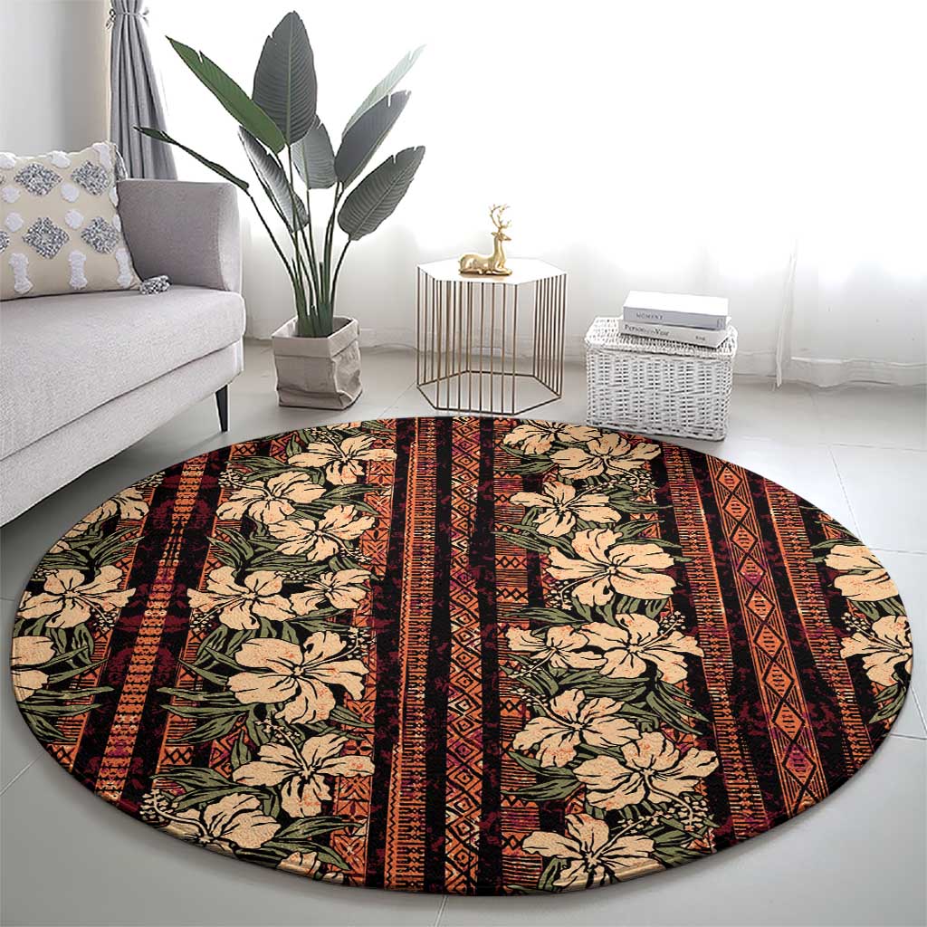 Hawaii Hibiscus Round Carpet Retro Style - Polynesian Pride