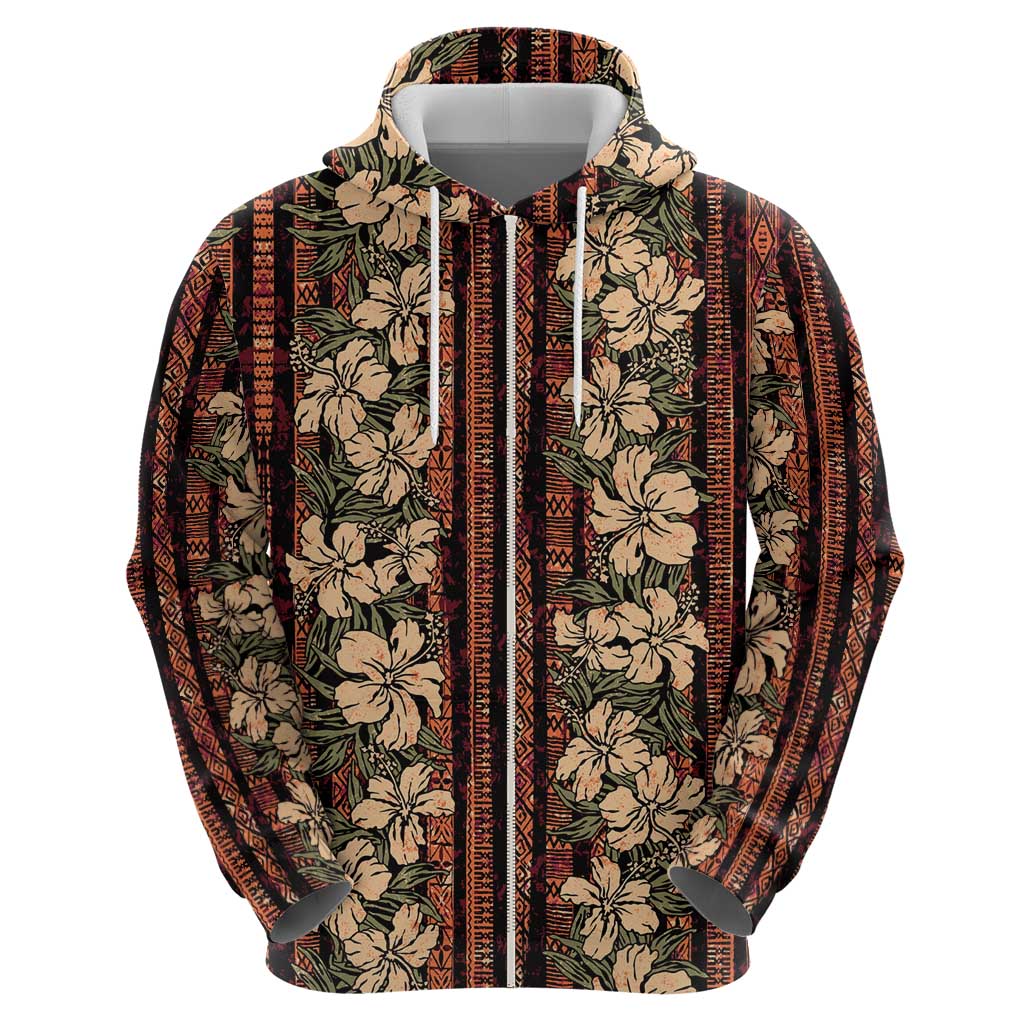 Hawaii Hibiscus Zip Hoodie Retro Style - Polynesian Pride