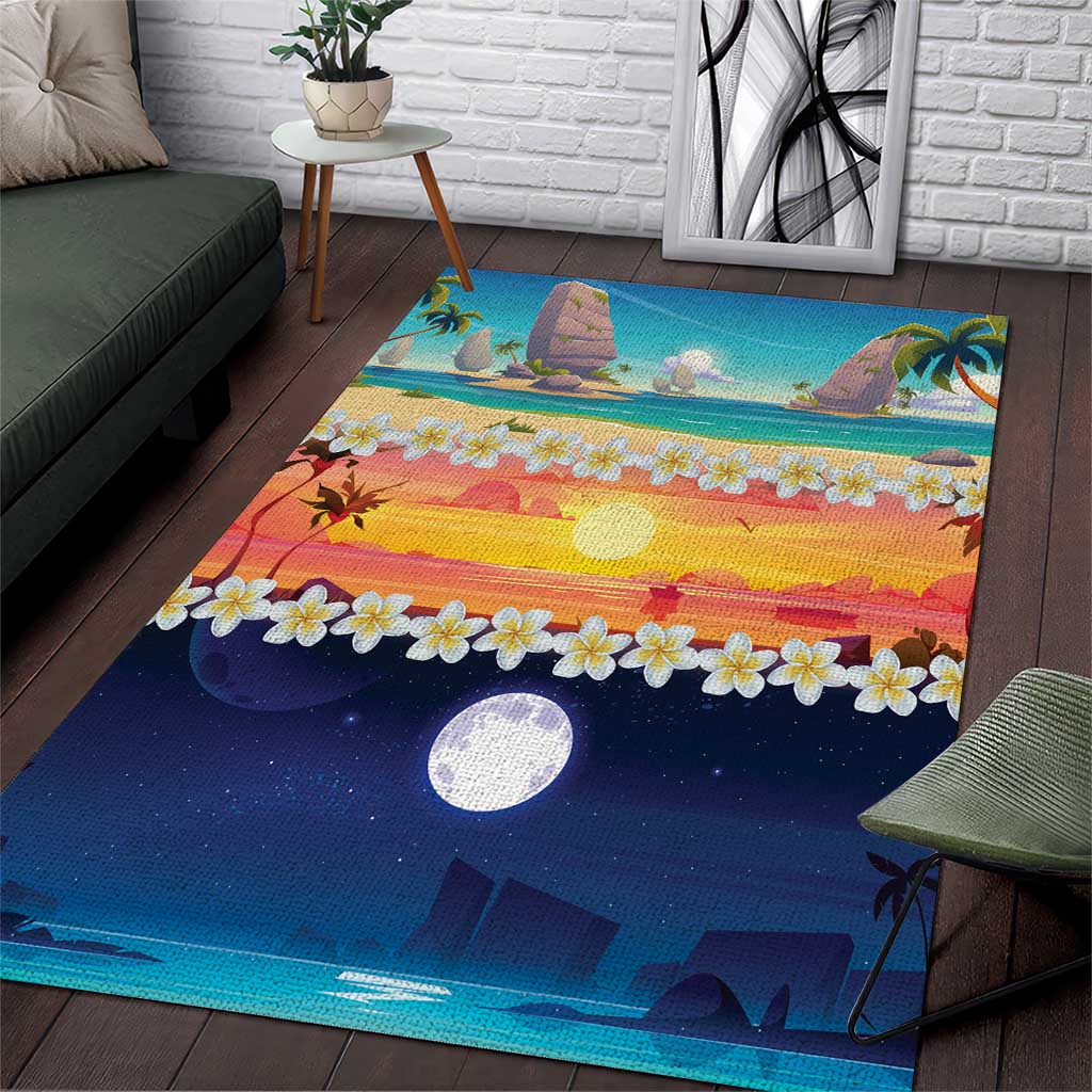 Hawaii Beach Landscape Time-Lapse Area Rug Tropical Plumeria Flowers - Polynesian Pride