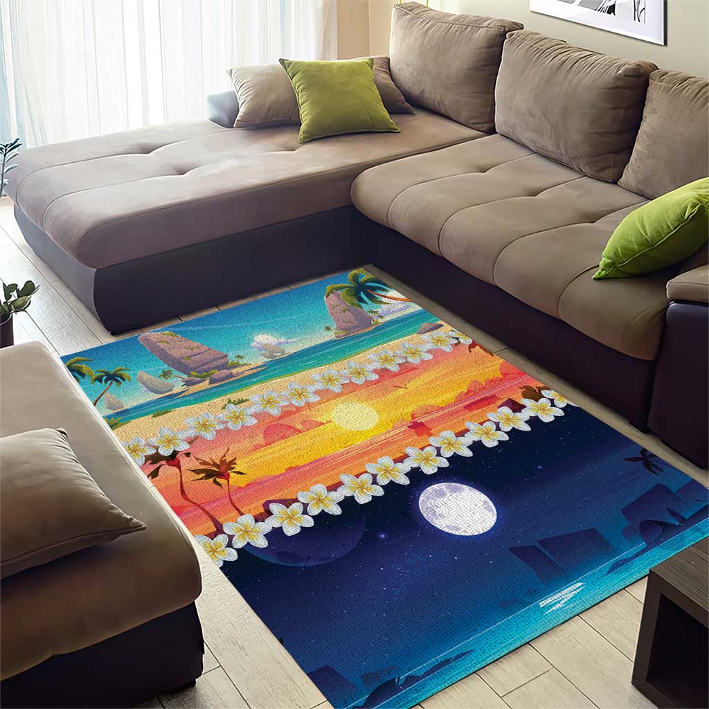 Hawaii Beach Landscape Time-Lapse Area Rug Tropical Plumeria Flowers - Polynesian Pride