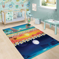 Hawaii Beach Landscape Time-Lapse Area Rug Tropical Plumeria Flowers - Polynesian Pride