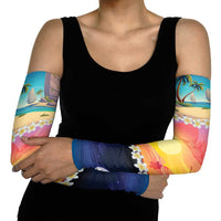 Hawaii Beach Landscape Time-Lapse Arm Sleeves Tropical Plumeria Flowers - Polynesian Pride