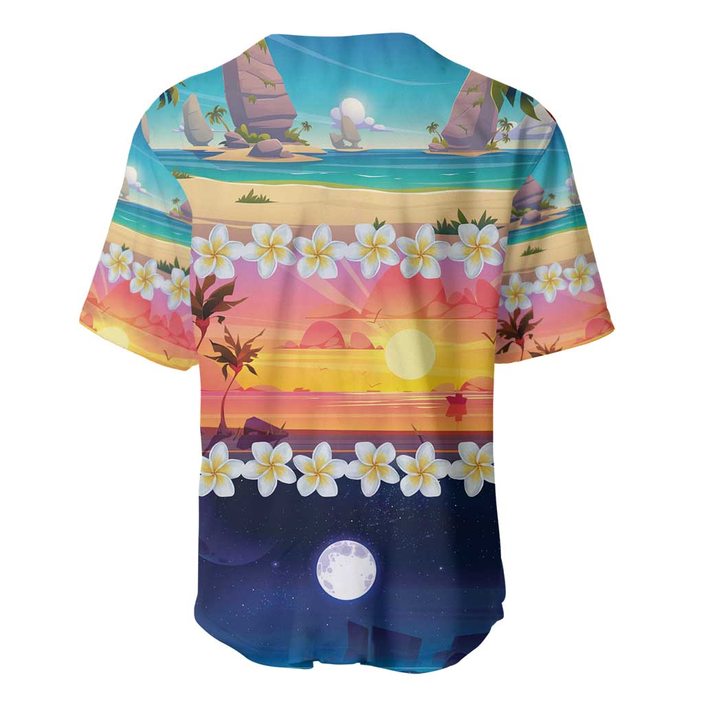 Hawaii Beach Landscape Time-Lapse Baseball Jersey Tropical Plumeria Flowers - Polynesian Pride
