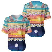 Hawaii Beach Landscape Time-Lapse Baseball Jersey Tropical Plumeria Flowers - Polynesian Pride