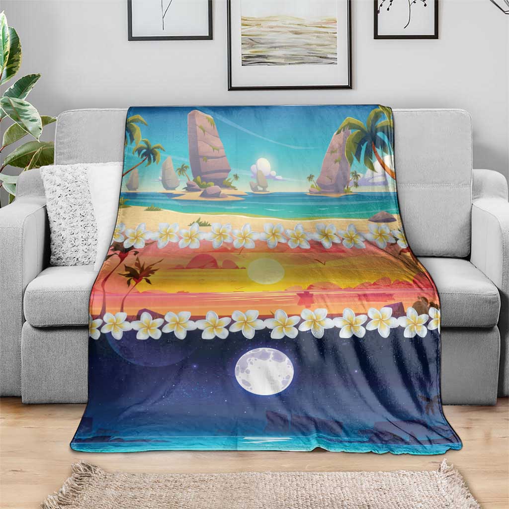 Hawaii Beach Landscape Time-Lapse Blanket Tropical Plumeria Flowers - Polynesian Pride