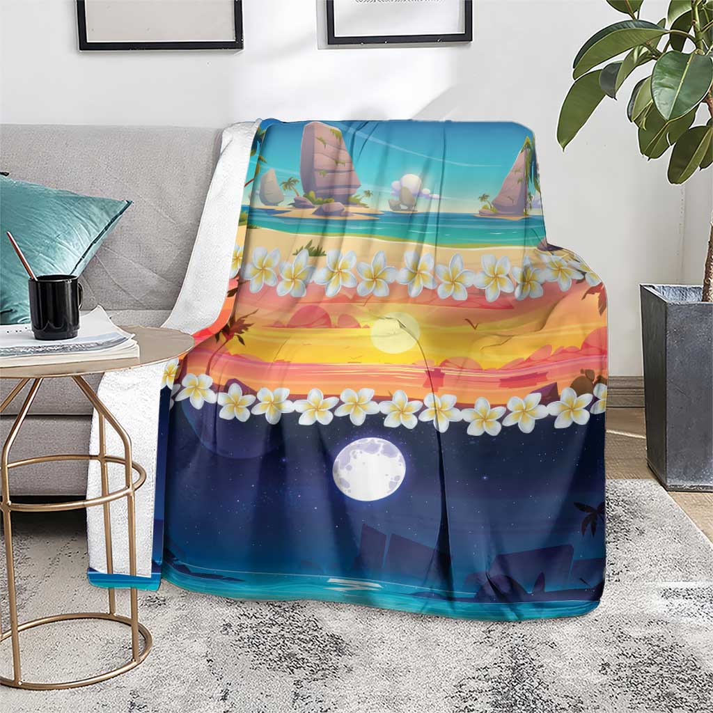 Hawaii Beach Landscape Time-Lapse Blanket Tropical Plumeria Flowers - Polynesian Pride