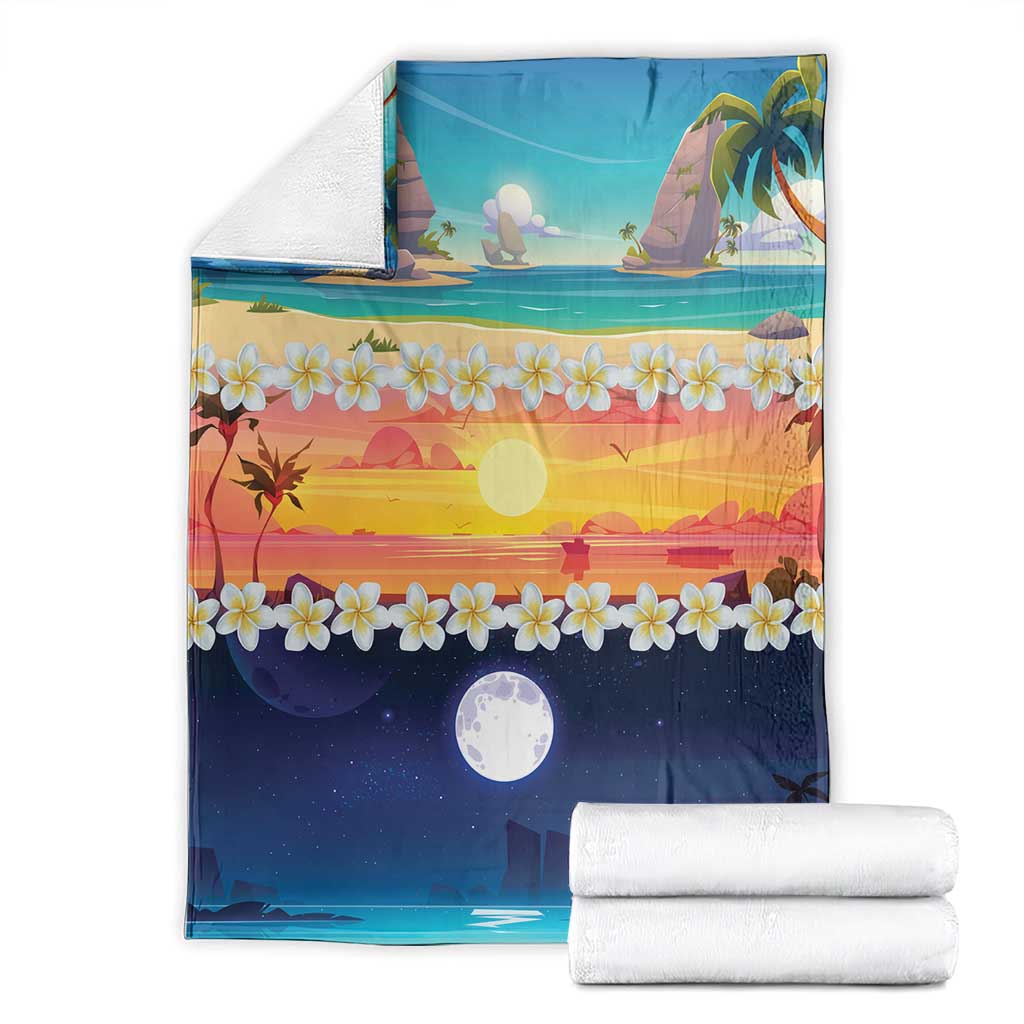 Hawaii Beach Landscape Time-Lapse Blanket Tropical Plumeria Flowers - Polynesian Pride