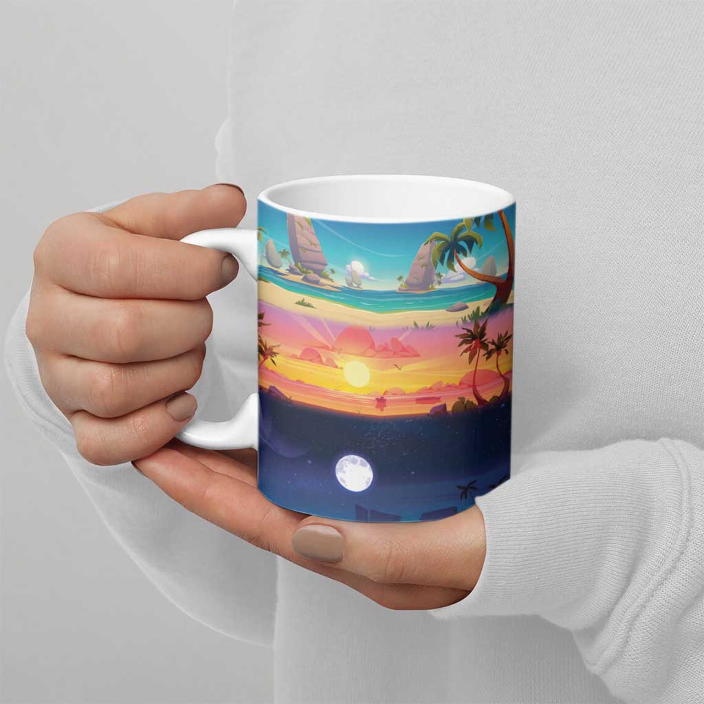 Hawaii Beach Landscape Time-Lapse Ceramic Mug Tropical Plumeria Flowers - Polynesian Pride