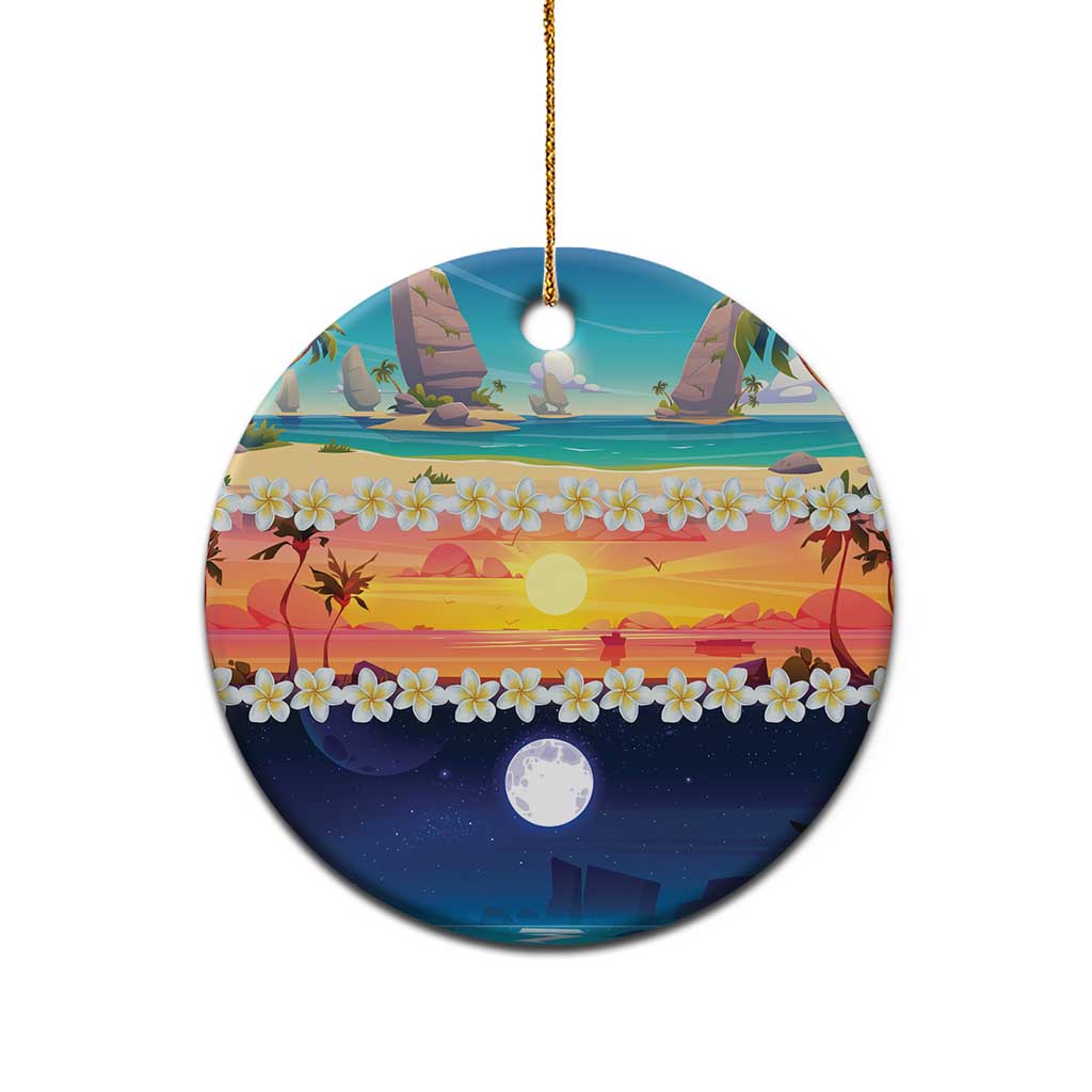 Hawaii Beach Landscape Time-Lapse Ceramic Ornament Tropical Plumeria Flowers - Polynesian Pride