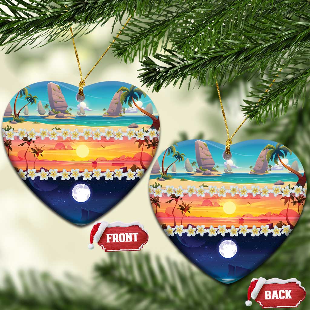 Hawaii Beach Landscape Time-Lapse Ceramic Ornament Tropical Plumeria Flowers - Polynesian Pride