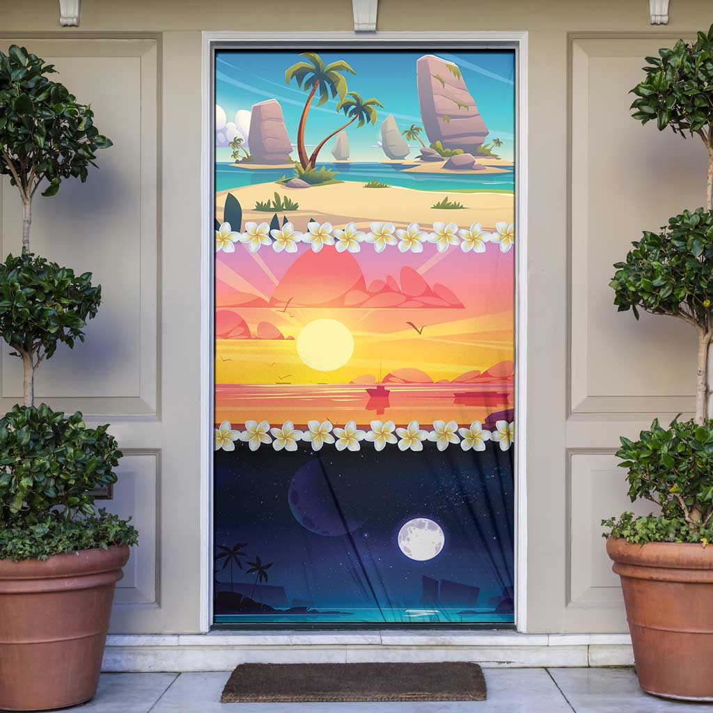 Hawaii Beach Landscape Time-Lapse Door Cover Tropical Plumeria Flowers - Polynesian Pride
