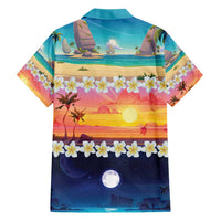 Hawaii Beach Landscape Time-Lapse Family Matching Tank Maxi Dress and Hawaiian Shirt Tropical Plumeria Flowers - Polynesian Pride