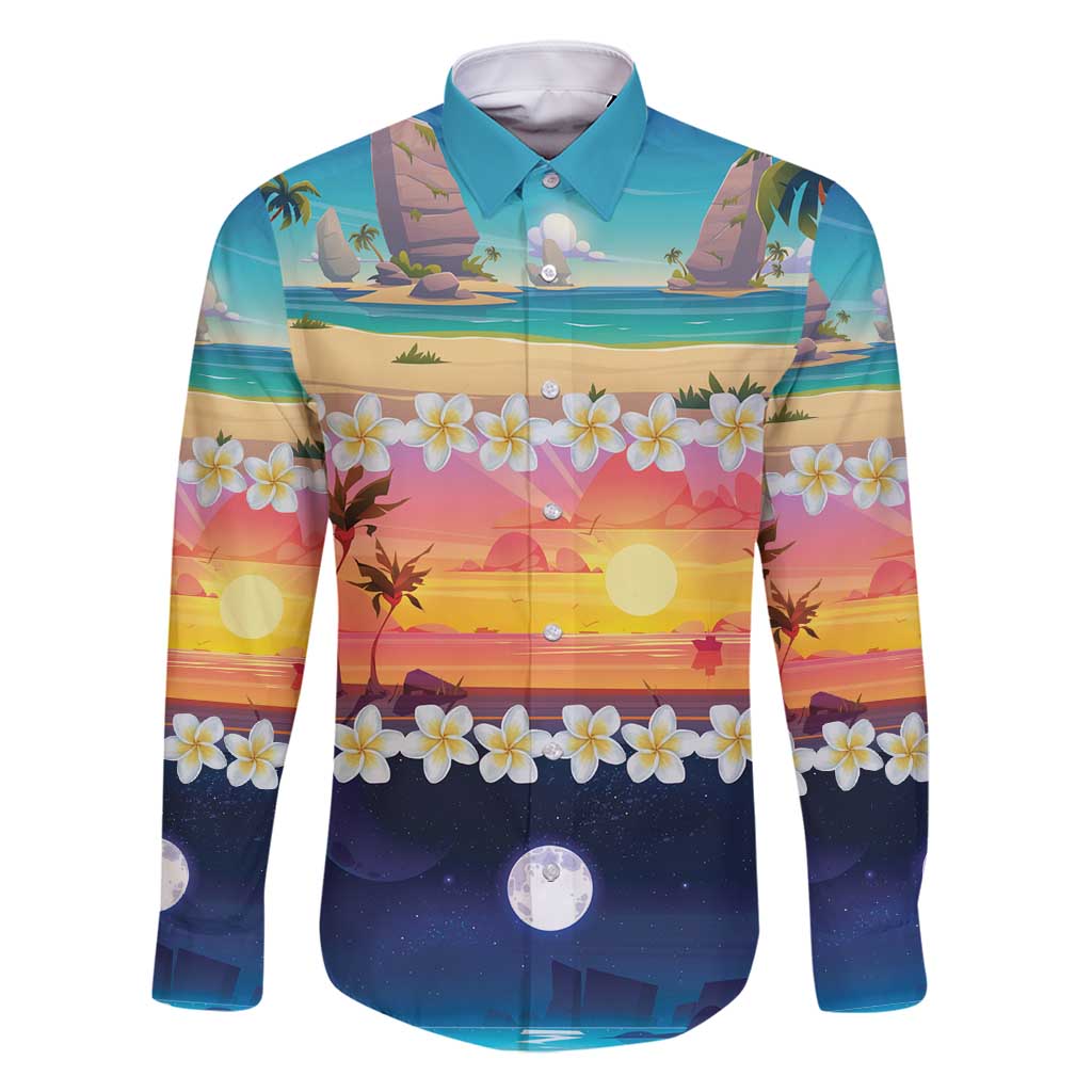 Hawaii Beach Landscape Time-Lapse Family Matching Tank Maxi Dress and Hawaiian Shirt Tropical Plumeria Flowers - Polynesian Pride