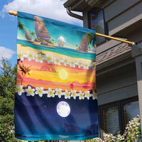 Hawaii Beach Landscape Time-Lapse Garden Flag Tropical Plumeria Flowers - Polynesian Pride