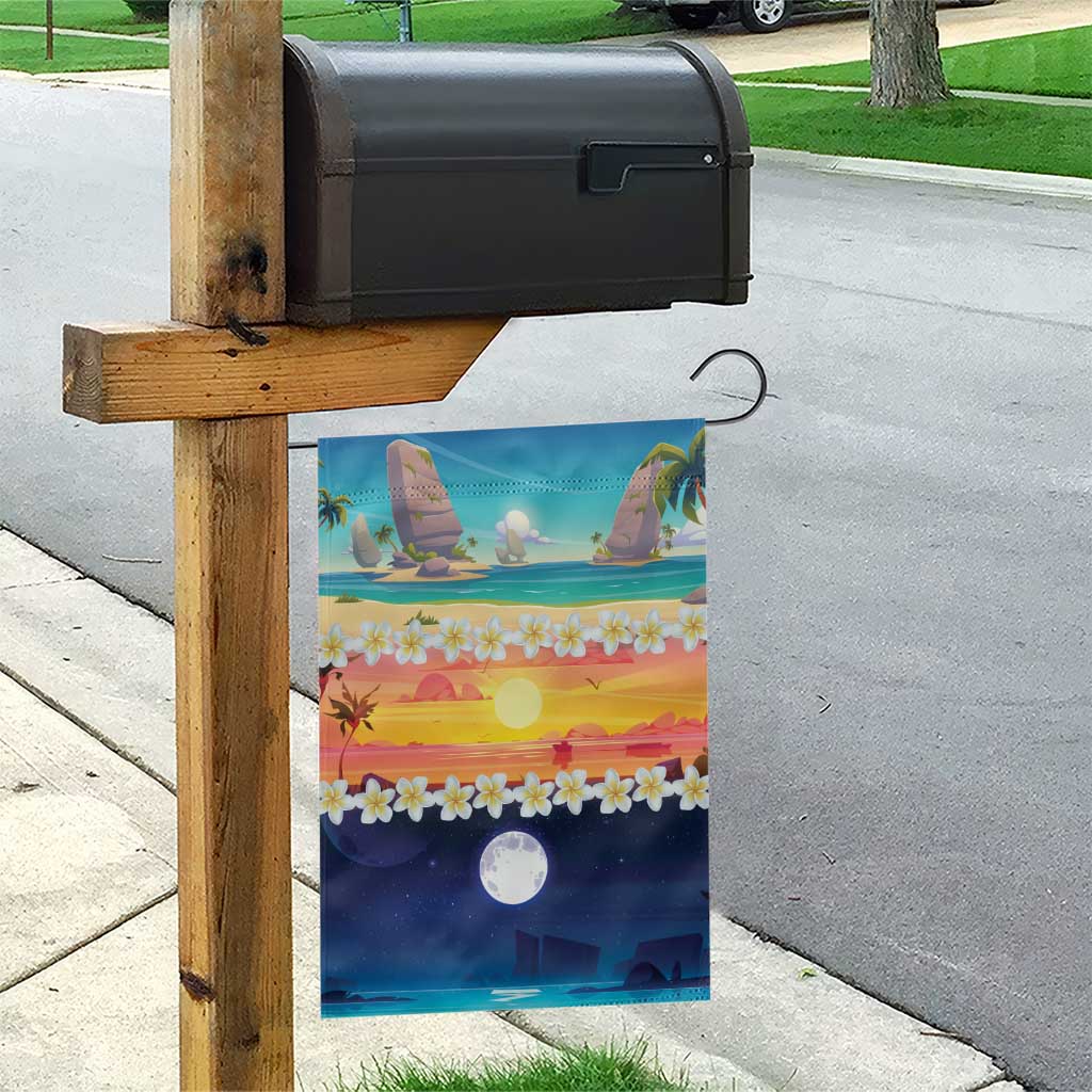 Hawaii Beach Landscape Time-Lapse Garden Flag Tropical Plumeria Flowers - Polynesian Pride