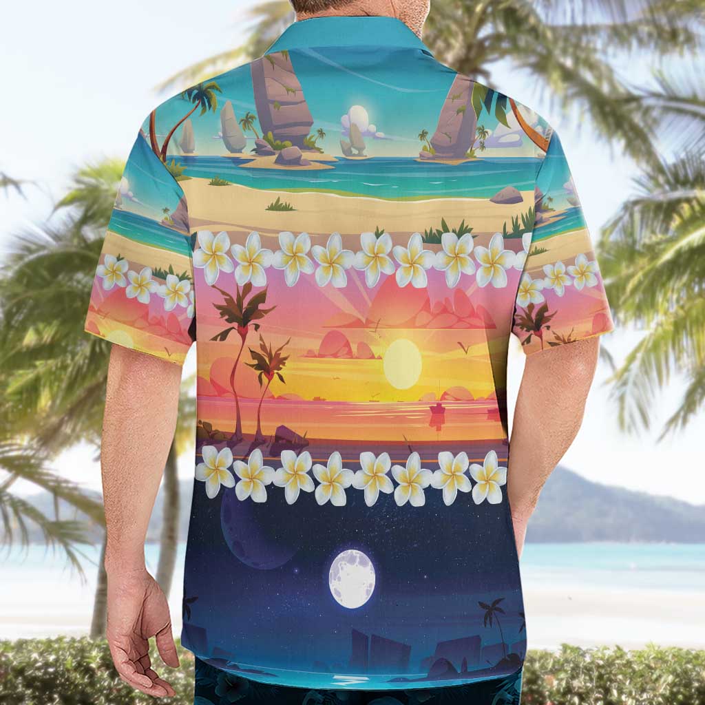Hawaii Beach Landscape Time-Lapse Hawaiian Shirt Tropical Plumeria Flowers - Polynesian Pride