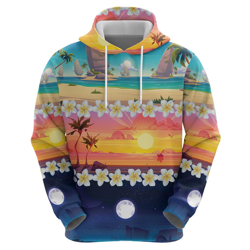 Hawaii Beach Landscape Time-Lapse Hoodie Tropical Plumeria Flowers - Polynesian Pride