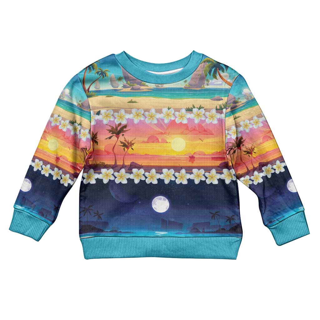 Hawaii Beach Landscape Time-Lapse Kid Ugly Christmas Sweater Tropical Plumeria Flowers - Polynesian Pride