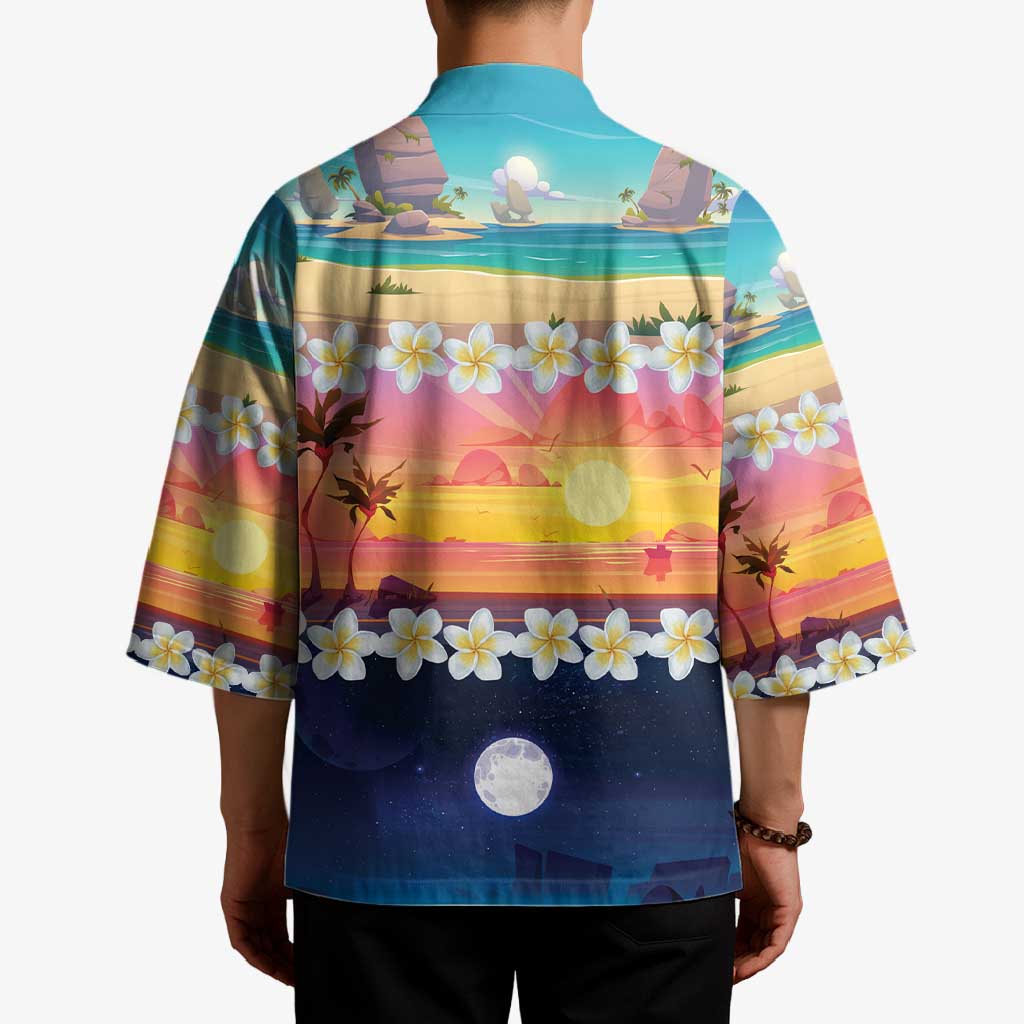 Hawaii Beach Landscape Time-Lapse Kimono Tropical Plumeria Flowers - Polynesian Pride