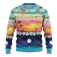 Hawaii Beach Landscape Time-Lapse Ugly Christmas Sweater Tropical Plumeria Flowers - Polynesian Pride