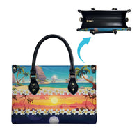 Hawaii Beach Landscape Time-Lapse Leather Bag Tropical Plumeria Flowers - Polynesian Pride