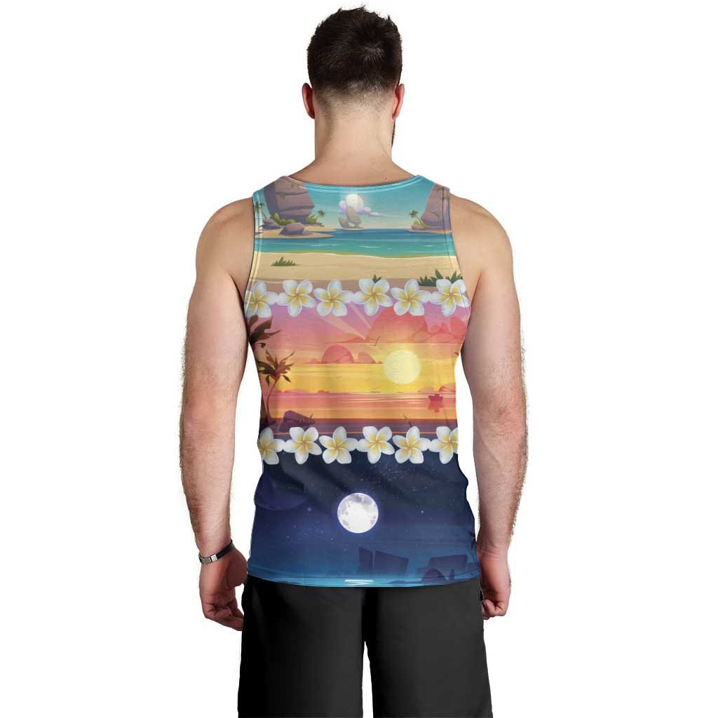 Hawaii Beach Landscape Time-Lapse Men Tank Top Tropical Plumeria Flowers - Polynesian Pride