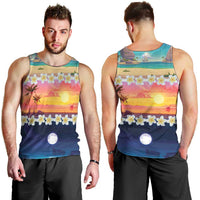 Hawaii Beach Landscape Time-Lapse Men Tank Top Tropical Plumeria Flowers - Polynesian Pride