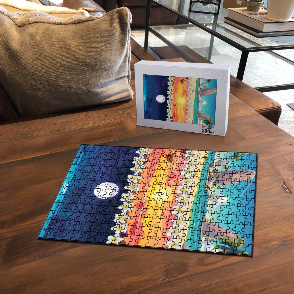 Hawaii Beach Landscape Time-Lapse Puzzle Tropical Plumeria Flowers - Polynesian Pride