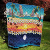 Hawaii Beach Landscape Time-Lapse Quilt Tropical Plumeria Flowers - Polynesian Pride