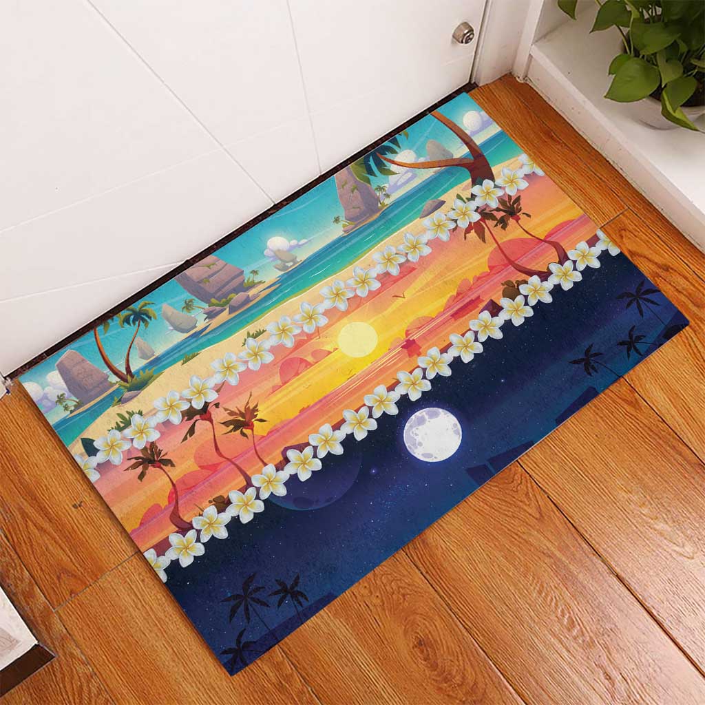 Hawaii Beach Landscape Time-Lapse Rubber Doormat Tropical Plumeria Flowers - Polynesian Pride