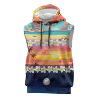 Hawaii Beach Landscape Time-Lapse Sleeveless Hoodie Tropical Plumeria Flowers - Polynesian Pride