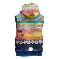 Hawaii Beach Landscape Time-Lapse Sleeveless Zip Hoodie Tropical Plumeria Flowers - Polynesian Pride